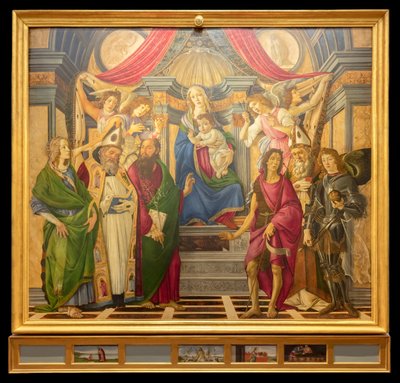 祭壇画、主パネル：聖母、4人の天使と聖人 作： Sandro Botticelli
