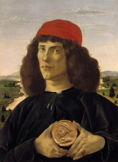 コジモAのメダルを持つ見知らぬ人の肖像 作： Sandro Botticelli