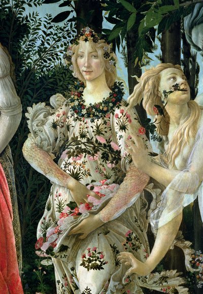 558のパネル詳細のプリマベーラテンペラからの春の時間としてのフローラの詳細 作： Sandro Botticelli