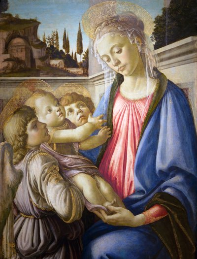 イタリア語  Madonna col Bambino e due angeli 聖母子と二人の天使 作： Sandro Botticelli