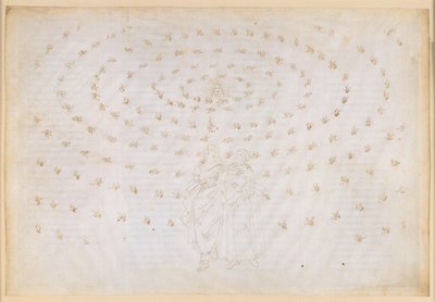 『神曲』、パラディソ第24歌。第8天界（恒星の天）：ベアトリーチェがペトロに、彼女の弟子が「真の信仰」――すなわち神学上の第一の美徳――を備えているか試すよう頼む；ダンテの信仰告白 作： Sandro Botticelli