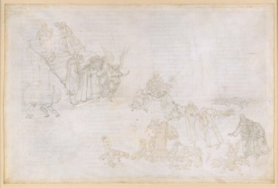『神曲』、煉獄篇第12歌。煉獄の第一環：傲慢に対する罰の情景；第二環への階段の前に立つ天使 作： Sandro Botticelli