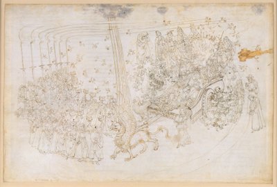 『神曲』、煉獄篇第30歌。地上の楽園：勝利の戦車に乗るベアトリーチェ 作： Sandro Botticelli