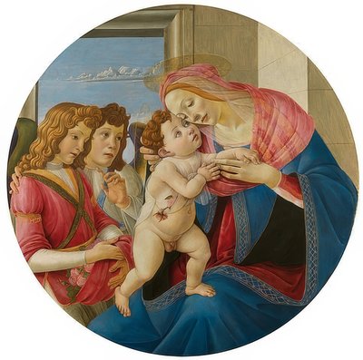 マドンナと二人の天使の子供。 1490年頃 作： Sandro Botticelli