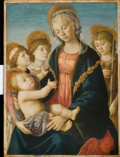 マリアと子供、ヨハネスクナベンと二人の天使 作： Sandro Botticelli