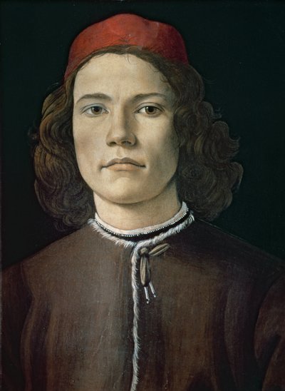 若い男の肖像、c.1480-85（パネルに油彩と油彩） 作： Sandro Botticelli