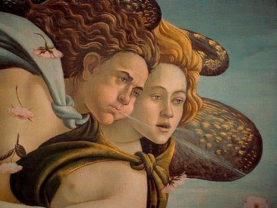 金星の誕生、2つのそよ風の詳細、1478、油彩、キャンバス 作： Sandro Botticelli