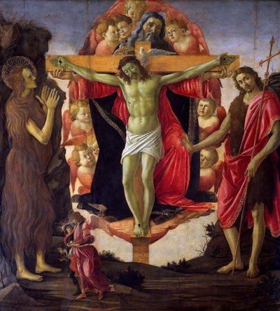 聖三位一体と洗礼者ヨハネ、マグダラのマリア、トビアス、ラファエル 1491-1493年 作： Sandro Botticelli
