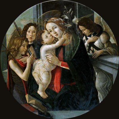 聖ヨハネと二人の天使とマドンナと子供。 作： Sandro Botticelli