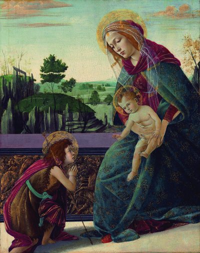 聖母子と幼い洗礼者ヨハネ 作： Sandro Botticelli