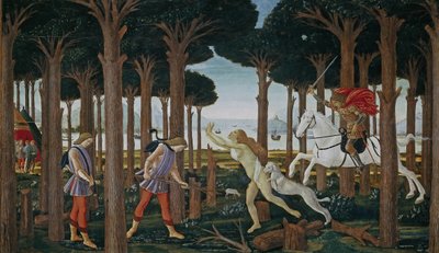 ナスタージョデッリオネスティの物語最初のエピソード、約1483 作： Sandro Botticelli