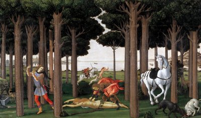 ナスタージョデッリオネスティの物語2エピソード、約1483 作： Sandro Botticelli