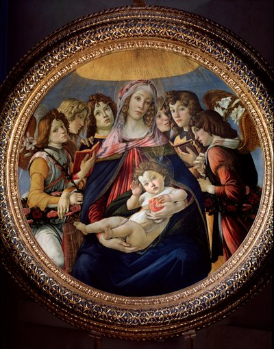 聖母子と六人の天使はマドンナデッラメラグラナまたはメログラーノと言いました 作： Sandro Botticelli