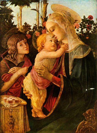 聖母子と若い洗礼者聖ヨハネ、1470年-1475年、1937年。 作： Sandro Botticelli