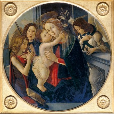 マドンナと子供、若い洗礼者聖ヨハネ、天使たち 作： Sandro and workshop Botticelli