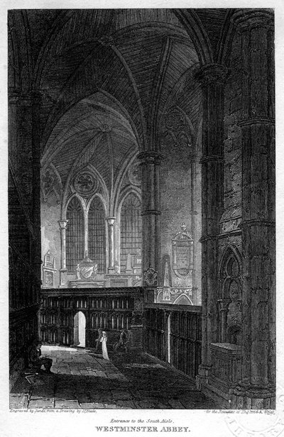 サウスアイルへの入り口、ウェストミンスター寺院、ロンドン、1816。 作： Sands