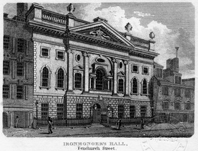 アイアンモンガーズホール、フェンチャーチストリート、ロンドン市、1812年。 作： Sands