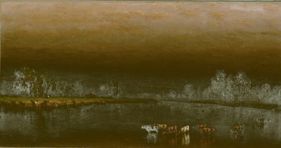 夕暮れの池の牛 作： Sanford Robinson Gifford