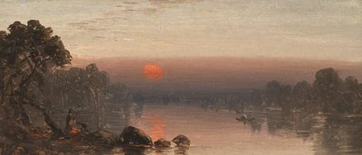 キャンプファイヤーのインディアン--月の出 作： Sanford Robinson Gifford