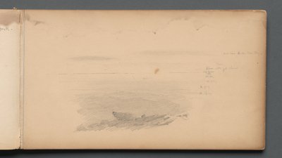 スケッチブック、04ページ：カラー表記のある海景、1859年。 作： Sanford Robinson Gifford