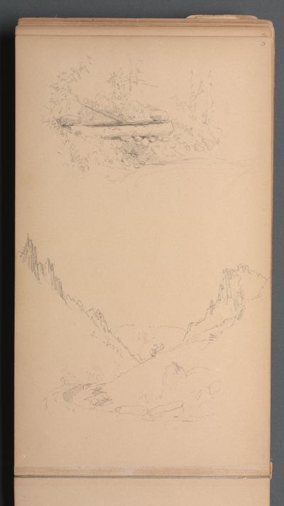 スケッチブック、15ページ：風景、ベルリンの滝、1859年。 作： Sanford Robinson Gifford