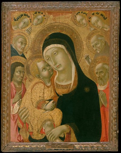 聖人と聖母子と洗礼者ヨハネ、ジェローム、ピーター殉教者...、ca。 1425年前1467。 作： Sano di Pietro