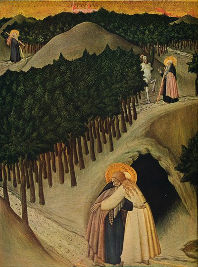 聖アントニオと聖パウロの会、c1430-1435 作： Sano di Pietro