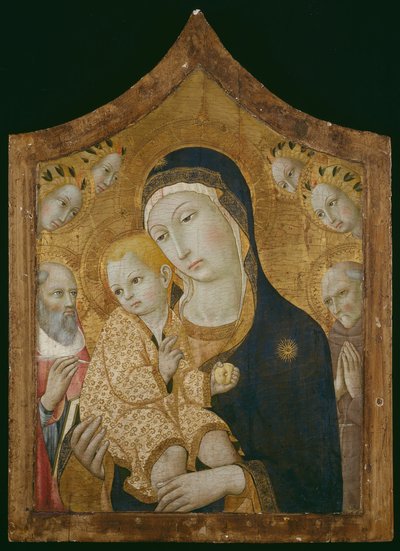 聖母子と聖ジェローム、シエナのベルナルディーノ、天使たち 作： Sano di Pietro
