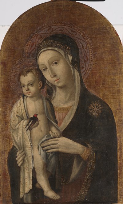 マドンナと子供（パネルにテンペラ 作： Sano di also Ansano di Pietro di Mencio Pietro