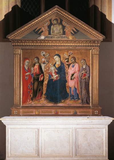 ピエタの聖人とキリストのいる聖母子像 作： Sano di also Ansano di Pietro di Mencio Pietro
