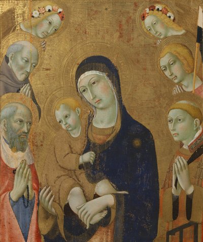 聖母子と天使と聖人たち（木版画） 作： Sano di also Ansano di Pietro di Mencio Pietro