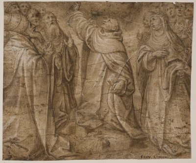 聖ドミニク、シエナのカタリナ、その他の聖人のグループ 作： Sante Creara de Fochegioli