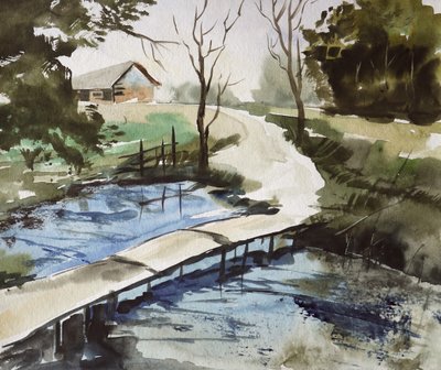 素朴な橋と田園風景 作： Santhosh ch