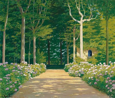 庭の小道に咲くアジサイ、1929 作： Santiago Rusinol i Prats