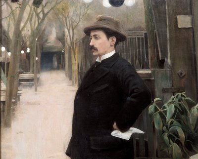 "パリ滞在中の画家ミゲル・ユトリロ（1862-1934）の肖像" 詳細。サンティアゴ・ルシノール・イ・（イ）・プラッツ（1861-1931）1891年の絵画。 作： Santiago Rusinol i Prats