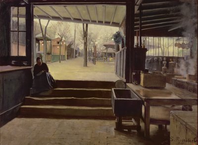 パリのムーラン・ド・ラ・ガレットの台所または実験室（キャンバスに油彩） 作： Santiago Rusinol i Prats