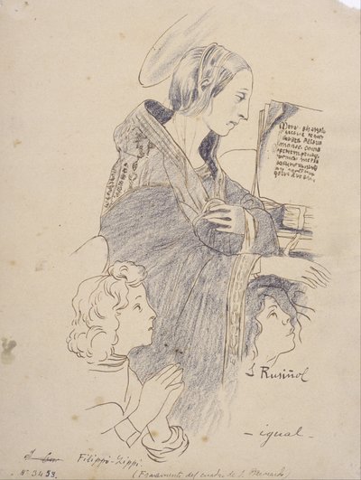 フィリッポ・リッピによる「聖バーナードのビジョン」からの聖母 作： Santiago Rusiñol
