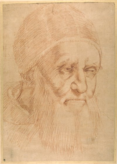 教皇ユリウス2世（ラファエロの漫画の後）（油性薄紙に赤チョーク 作： Sanzio of Urbino (follower of) Raphael