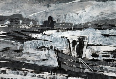 係留（白黒絵画） 作： Sara Hayward
