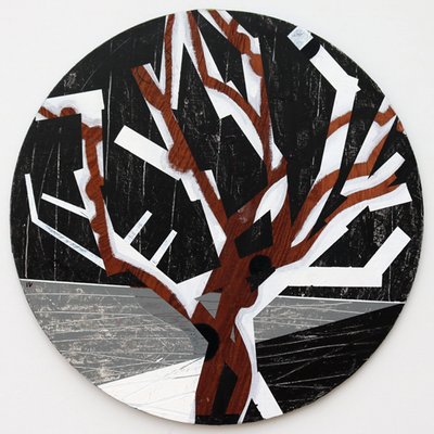 Twixt Heaven & Earth IV-B (円形ボードにアクリル) 作： Sara Hayward
