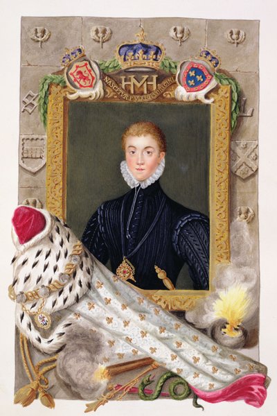 1825年に出版された「エリザベス女王の宮廷回顧録」より、プリンス・オブ・ウェールズとしてのイングランドのチャールズ1世（1600-49）の肖像（水彩・ガッシュ・紙 作： Sarah Countess of Essex