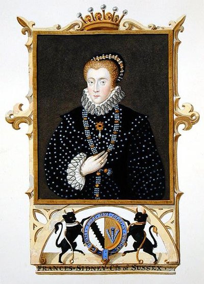 フランシス・シドニー（1589年頃）サセックス伯爵夫人の肖像（1825年に出版されたStephen van der Meulen（1632-1690）の肖像画の後に描かれた「Memoirs of the Court of Queen Elizabeth」より）（水彩、ガッシュ、紙 作： Sarah Countess of Essex