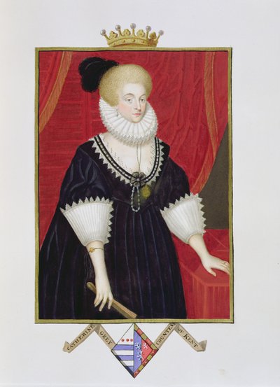 1825年に出版された「エリザベス女王の回顧録」からのキャサリングレイ夫人の肖像（c.1538-1668）ケント伯爵夫人（WCとガッシュ紙） 作： Sarah Countess of Essex