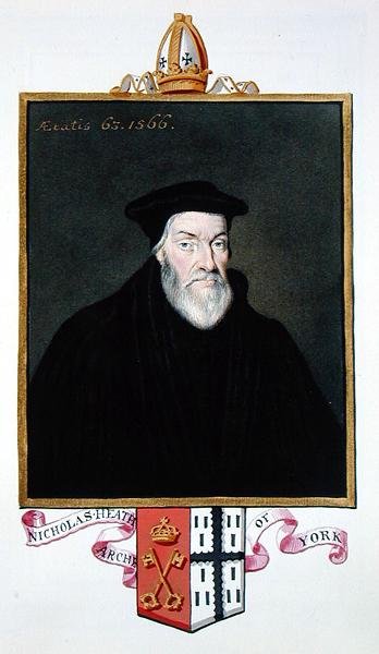 ニコラス・ヒース（c.1501-78）ヨーク大司教の肖像（1825年に出版された「エリザベス女王の宮廷の回想録」より）（紙に水彩・ガッシュ 作： Sarah Countess of Essex