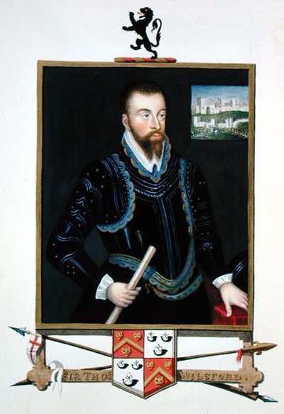 トーマス・ウィルスフォード卿の肖像（1825年に出版された「Memoirs of the Court of Queen Elizabeth」より）（紙に水彩、グワッシュ 作： Sarah Countess of Essex