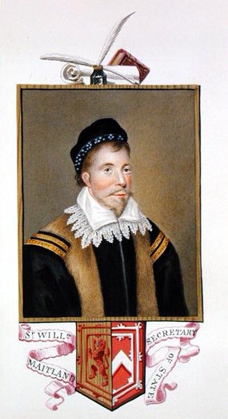 Sir William Maitland of Lethington (c.1528-73) 国務長官の肖像（1825年に出版された「Memoirs of the Court of Queen Elizabeth」より）水彩、ガッシュ、紙 作： Sarah Countess of Essex