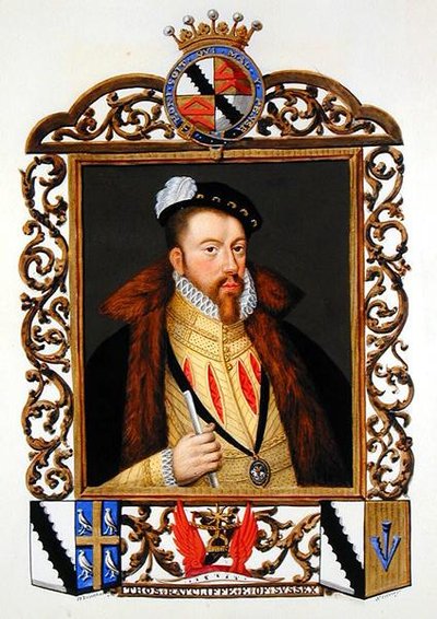 Thomas Radcliffe (c.1526-d.1583) 3rd Earl of Sussex (1825年出版の「Memoirs of the Court of Queen Elizabeth」より) のポートレート (紙に水彩、ガッシュ) 作： Sarah Countess of Essex