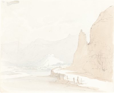 遠くに村があるスイスの風景 作： Sarah Grace Lushington