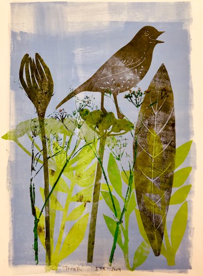 歌う鳥,2020,(monoprint) 作： Sarah Thompson Engels