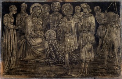 サセッタ (1392-1450) によるマギの絵の崇拝 (1392-1450) 薄暗い 29x46 cm マルセイユ装飾芸術およびファッション美術館 作： Sassetta (c.1392 1450)